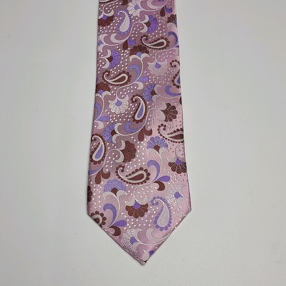 Rossi Man Milano Men's Tie Pink Lavender Paisley 63" - Picture 2 of 5